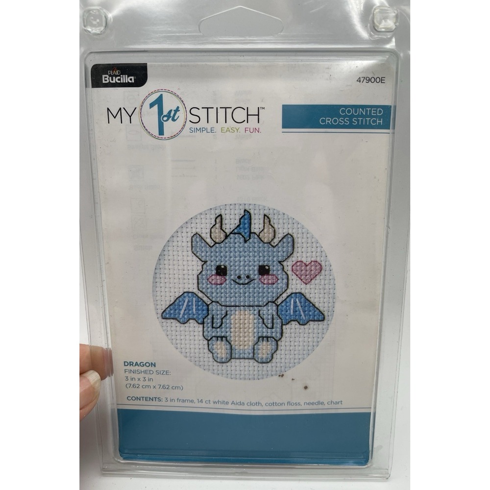 Bucilla‎ My 1st Stitch Blue Dragon Cross Stitch Kit 47900E NEW Finished Size 3"